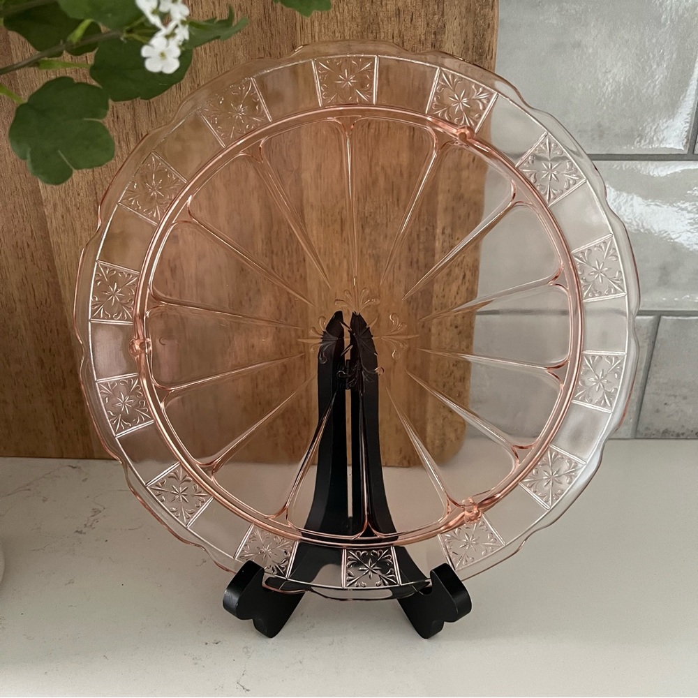 JEANNETTE Doric Pink Depression Glass 3 Toed Cake Plate